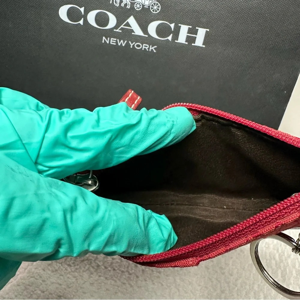 Coach Red Signature jacquard keychain card holder - Picture 11 of 13